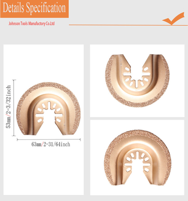 63mm Semi Cirkelcarbide Diamond Multi-Tool Oscillating Saw Blade voor Metselwerk, Pleister, Tegel en Drywall