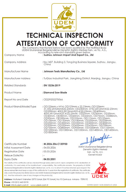 CHINA Johnson Tools Manufactory Co.,Ltd certificaten